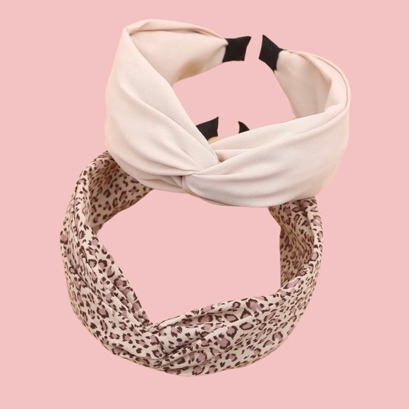 Luxe Boutique | New✨ Chic Cream & Leopard Print Top Knot Fabric Headbands Set